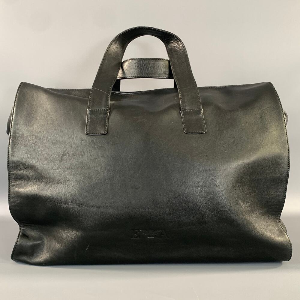 Emporio Armani Black Leather Weekender Bag One Size